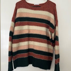 Staccato, medium, multi color stripe sweater, glitter sweater size medium